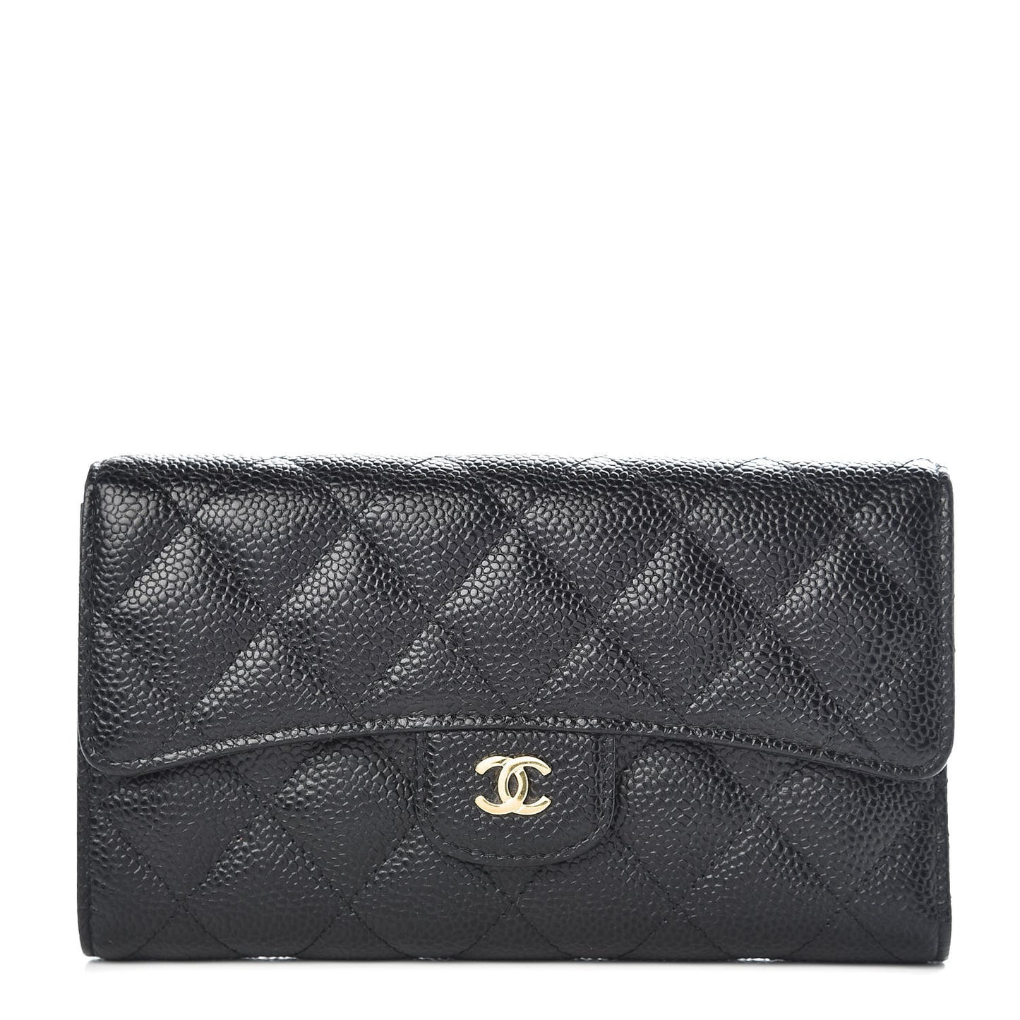 Caviar Quilted Large Flap Wallet Black