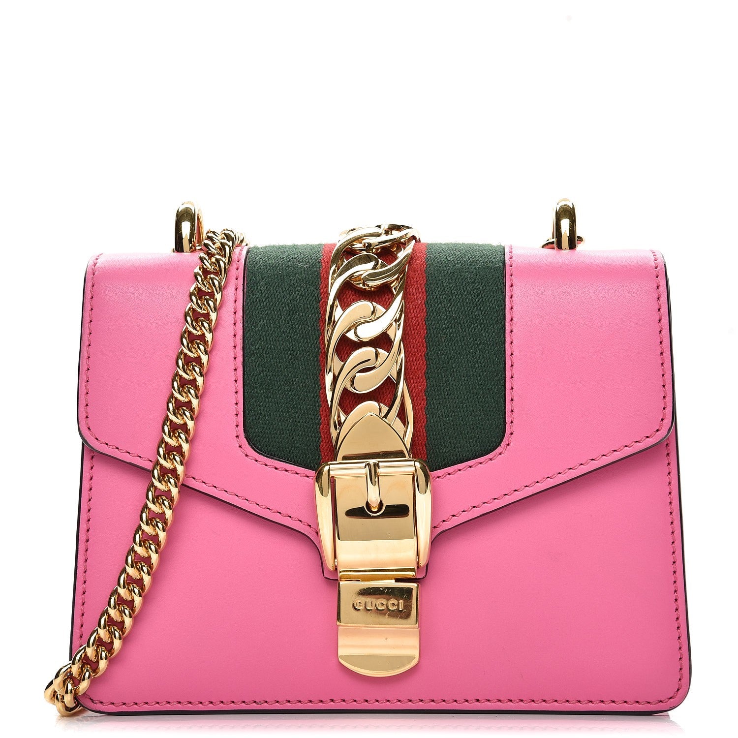 Gucci Vitello Fontanella Web Mini Sylvie Chain Shoulder Bag Pink Tropical Flower 1 of 7