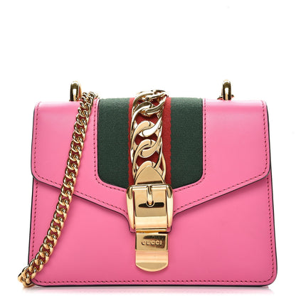 Gucci Vitello Fontanella Web Mini Sylvie Chain Shoulder Bag Pink Tropical Flower 1 of 7