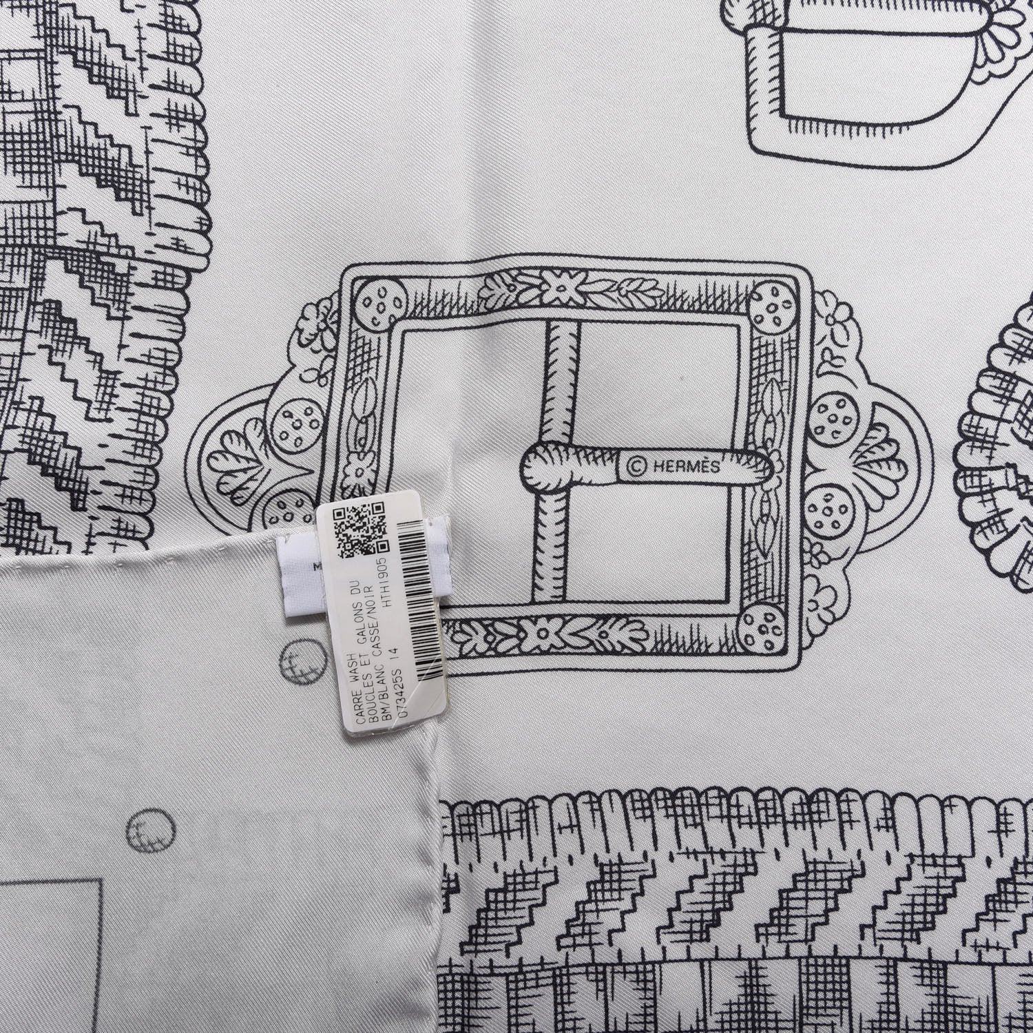 Hermes Silk Boucles Et Galons Du Tsar Scarf 90 Blanc Casse Black 4 of 4