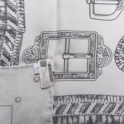 Hermes Silk Boucles Et Galons Du Tsar Scarf 90 Blanc Casse Black 4 of 4