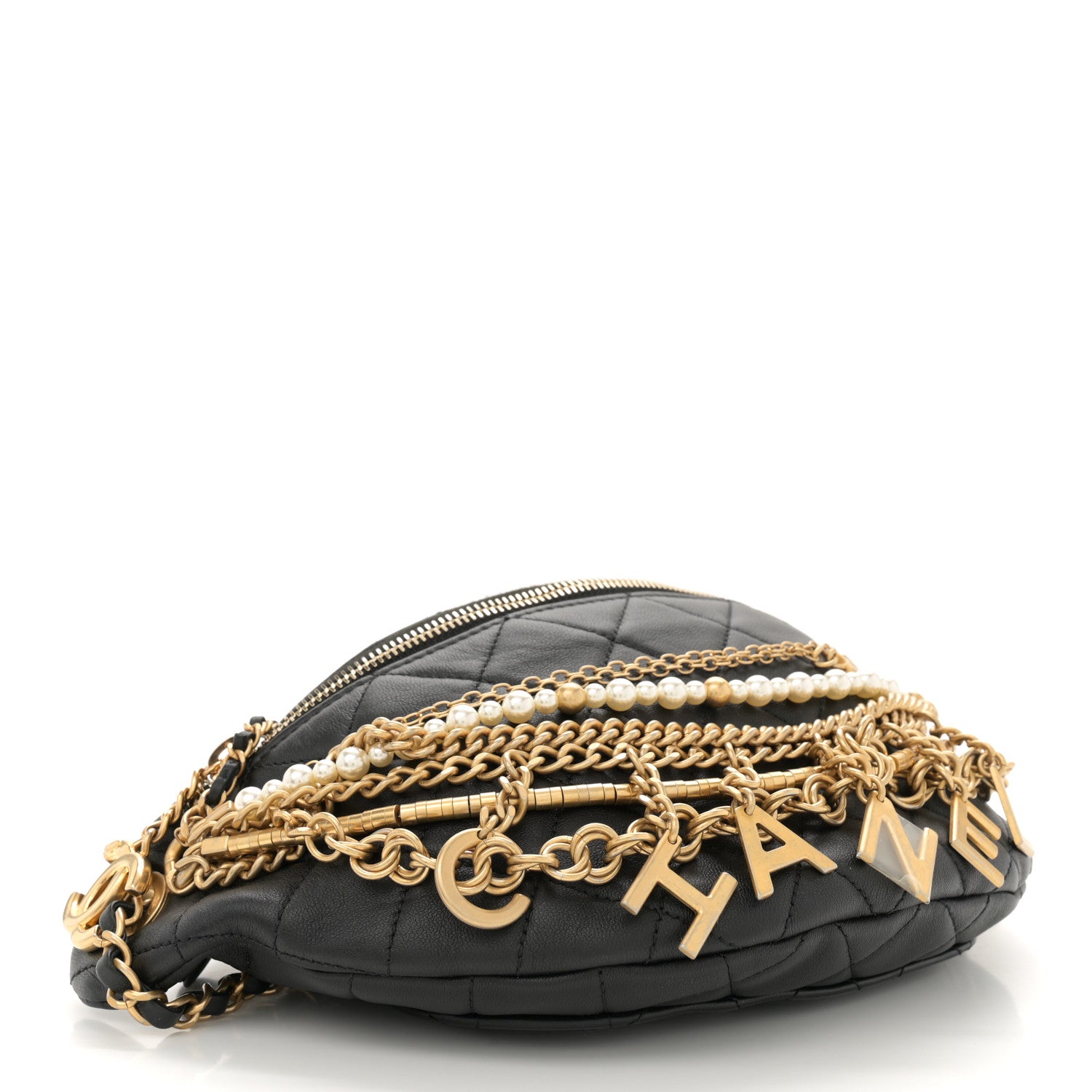 Chanel Lambskin Quilted All About Chains Waist Belt Bag Black 3 of 9