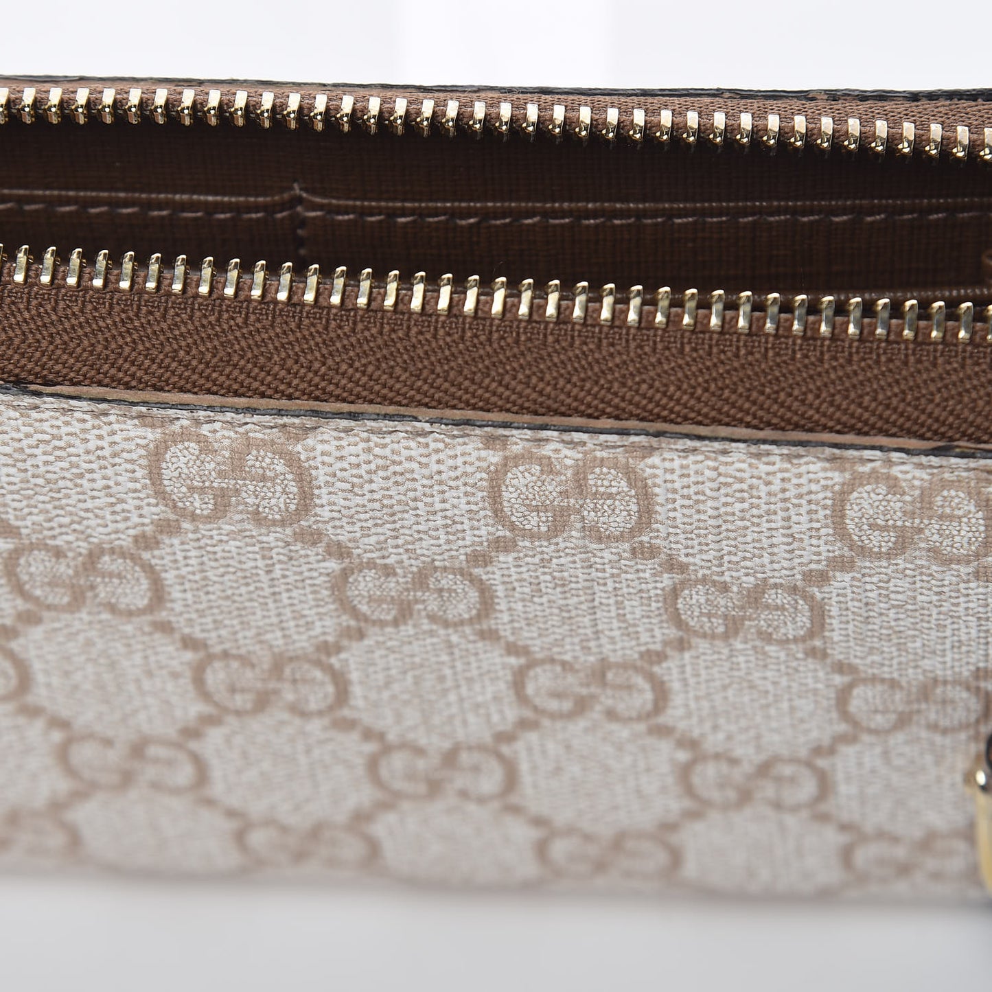GG Supreme Monogram Calfskin Nice Zip Around Wallet New Mystic White Beige Brown