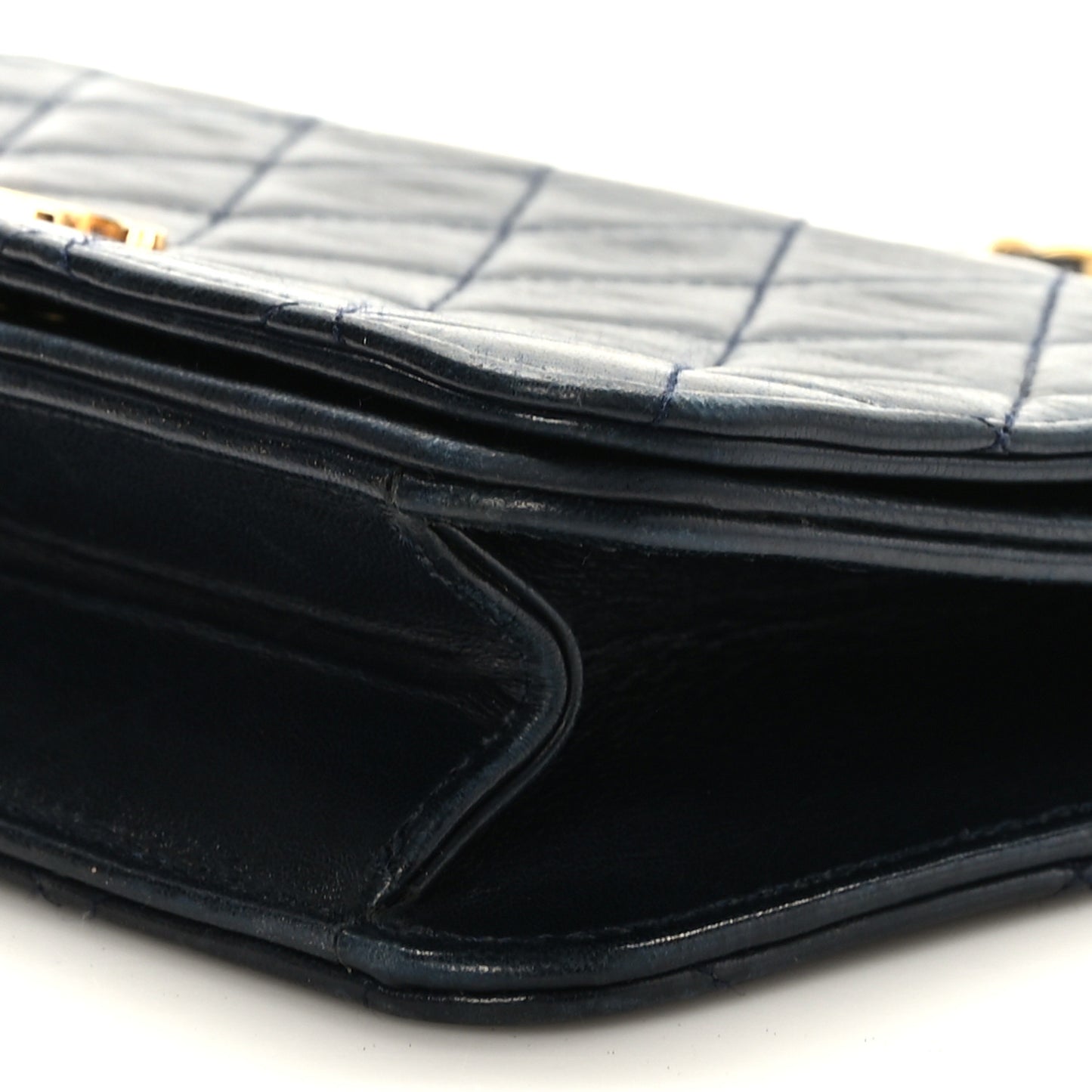 Lambskin Quilted Small Single Flap Navy