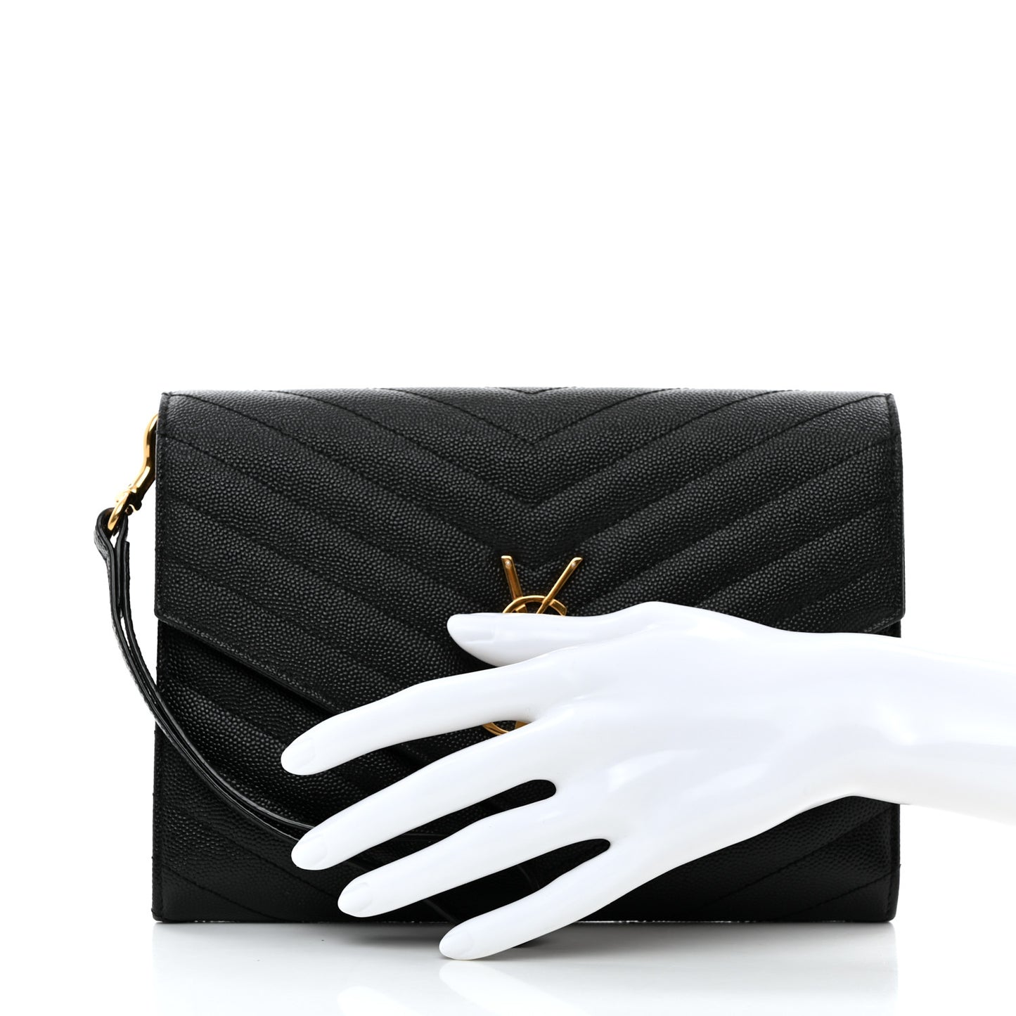 Grain De Poudre Matelasse Chevron Monogram Envelope Clutch Black