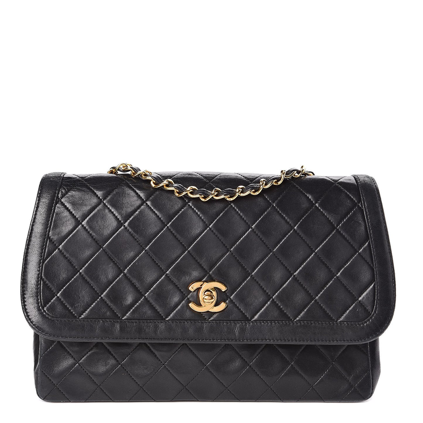 Lambskin Quilted Medium Single Flap Black