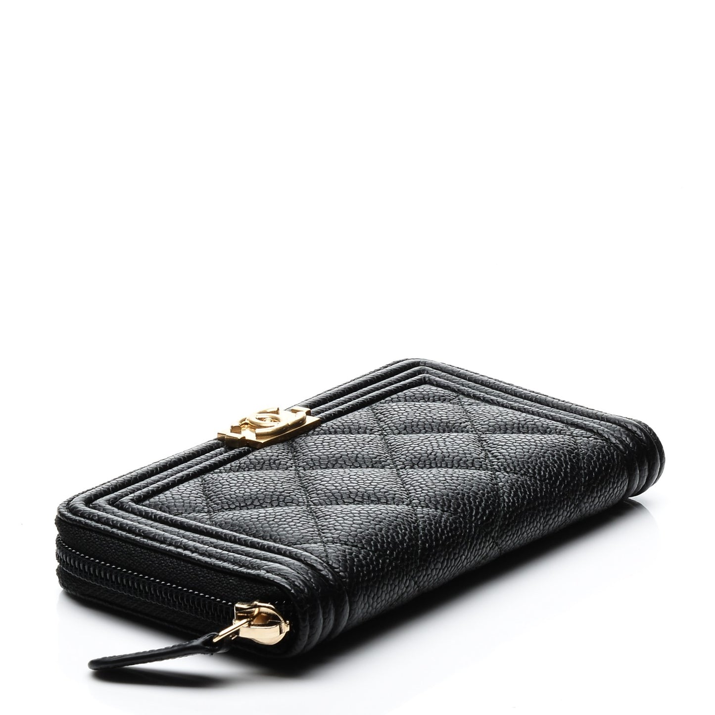 Caviar Quilted Boy Small Zip Around Wallet Black