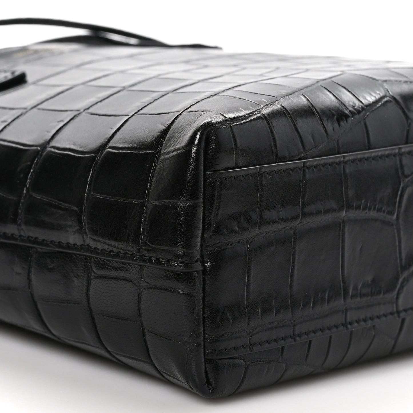 Calfskin Crocodile Embossed Paris Mini Toy Shopper Tote Black