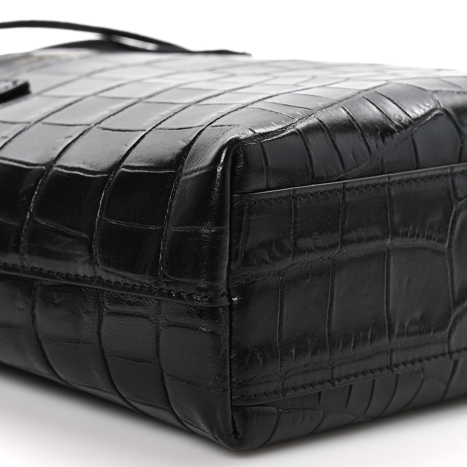 Saint Laurent Calfskin Crocodile Embossed Paris Mini Toy Shopper Tote Black 9 of 10