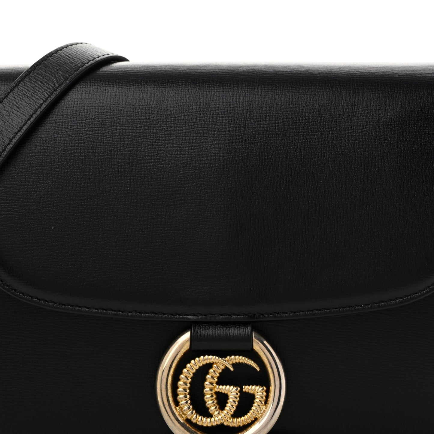 Textured Calfskin Small Torchon GG Ring Shoulder Bag Black