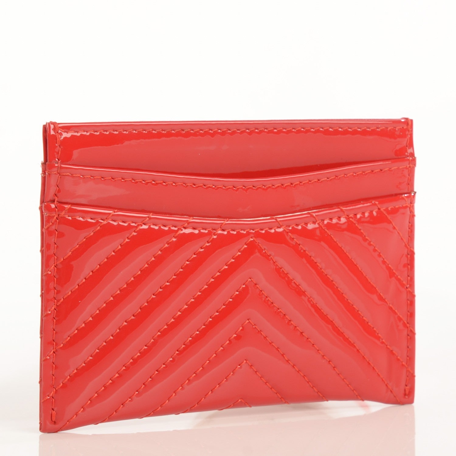 Chanel Patent Quilted Chevron Card Holder Red 2 of 7