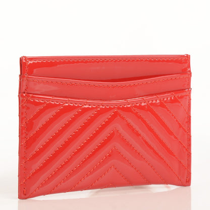 Chanel Patent Quilted Chevron Card Holder Red 2 of 7