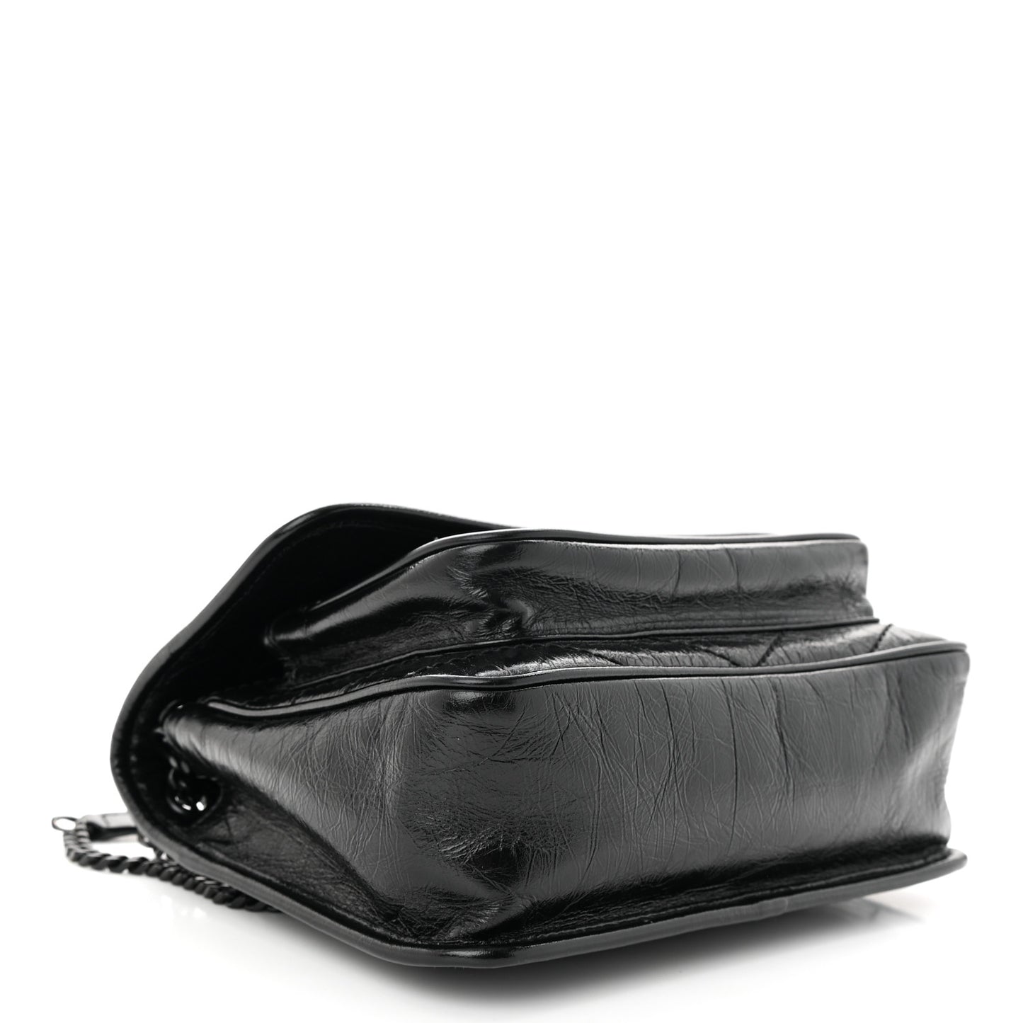 Crinkled Calfskin Matelasse Monogram Baby Niki Chain Satchel Black