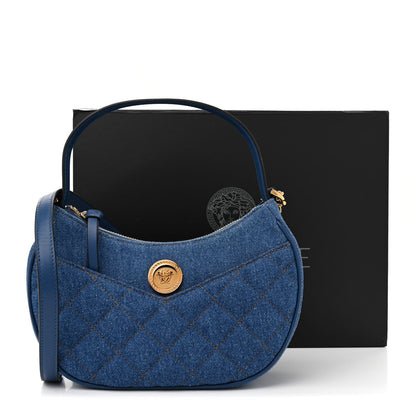 Versace Denim Calfskin Quilted Medusa Half Moon Shoulder Bag Blue 11 of 11