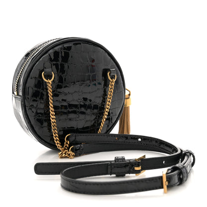 Saint Laurent Patent Crocodile Embossed Round Belt Bag Black 3 of 10