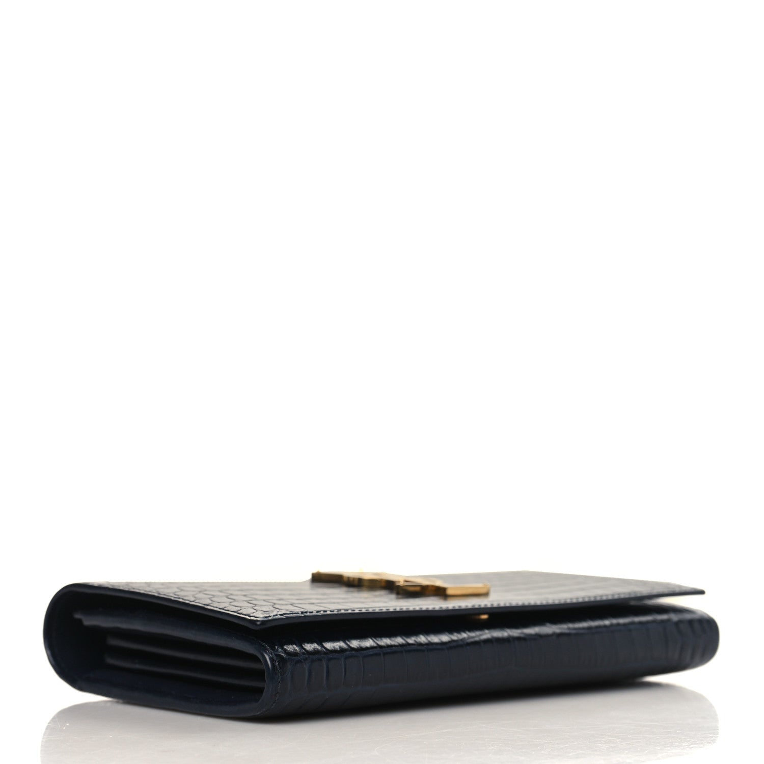 Saint Laurent Calfskin Crocodile Embossed Monogram Flap Wallet Navy 4 of 10