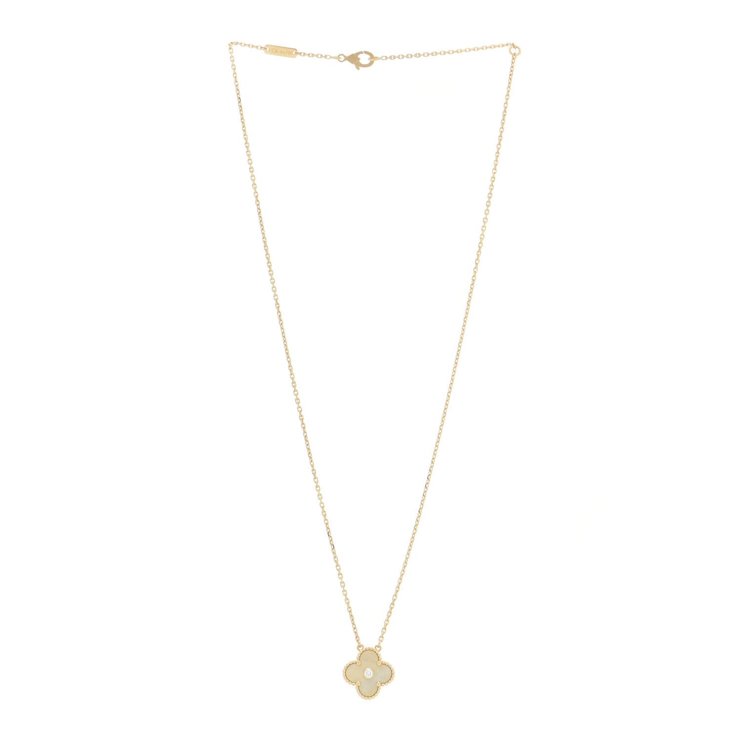 18K Yellow Gold Diamond Yellow Mother of Pearl Vintage Alhambra Pendant Necklace
