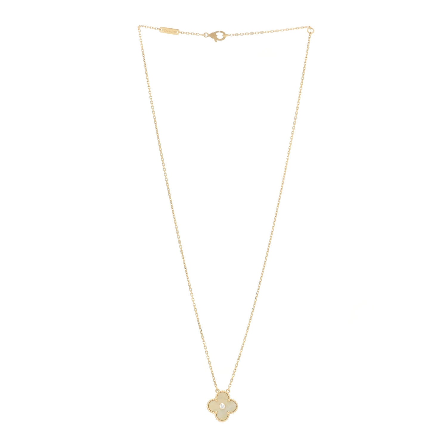 Van Cleef & Arpels 18K Yellow Gold Diamond Yellow Mother of Pearl Vintage Alhambra Pendant Necklace 3 of 6