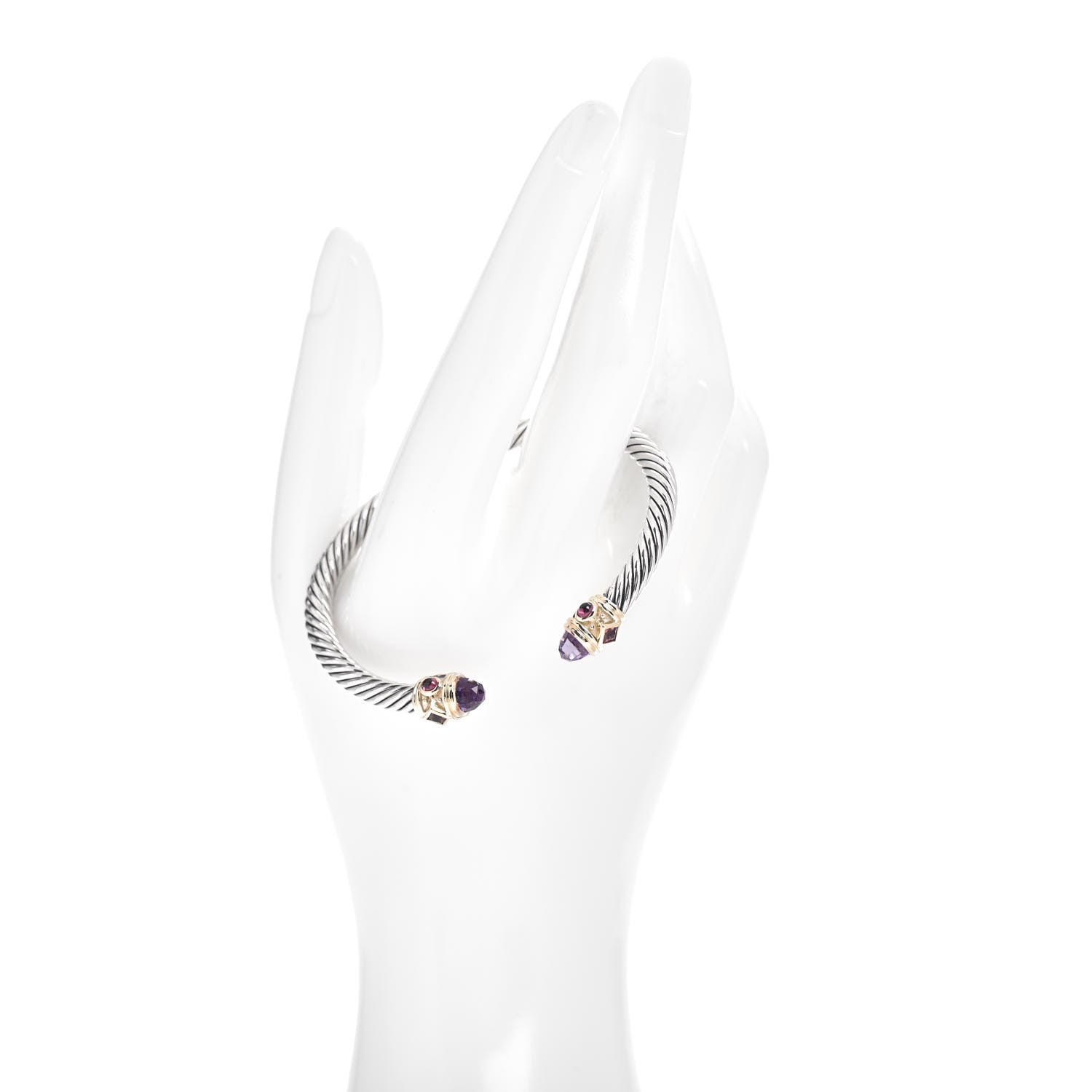 David Yurman Sterling Silver 14K Yellow Gold Amethyst Tourmaline Rhodolite 5mm Cable Renaissance Bracelet 2 of 4