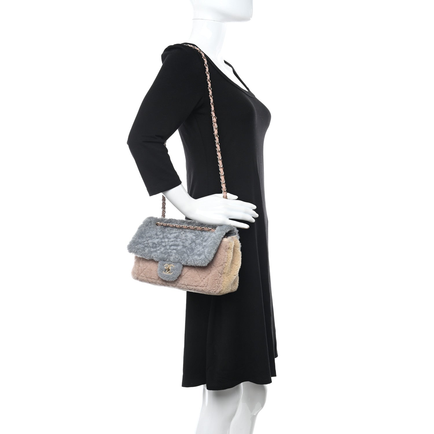 Chanel Shearling Sheepskin Single Flap Gray Pink Beige 2 of 11