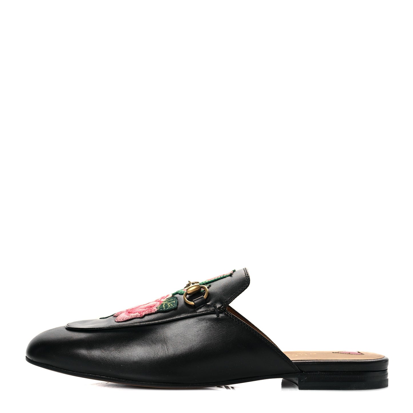 Calfskin Flower Embroidered Princetown Slippers 40 Black
