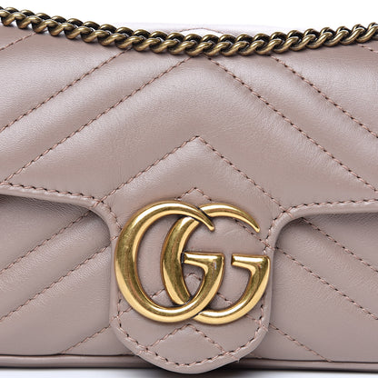 Gucci Calfskin Matelasse Super Mini GG Marmont Shoulder Bag Porcelain Rose 10 of 11