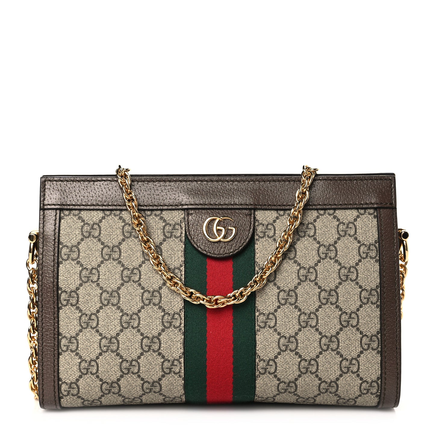 GG Supreme Monogram Web Small Ophidia Chain Shoulder Bag Brown