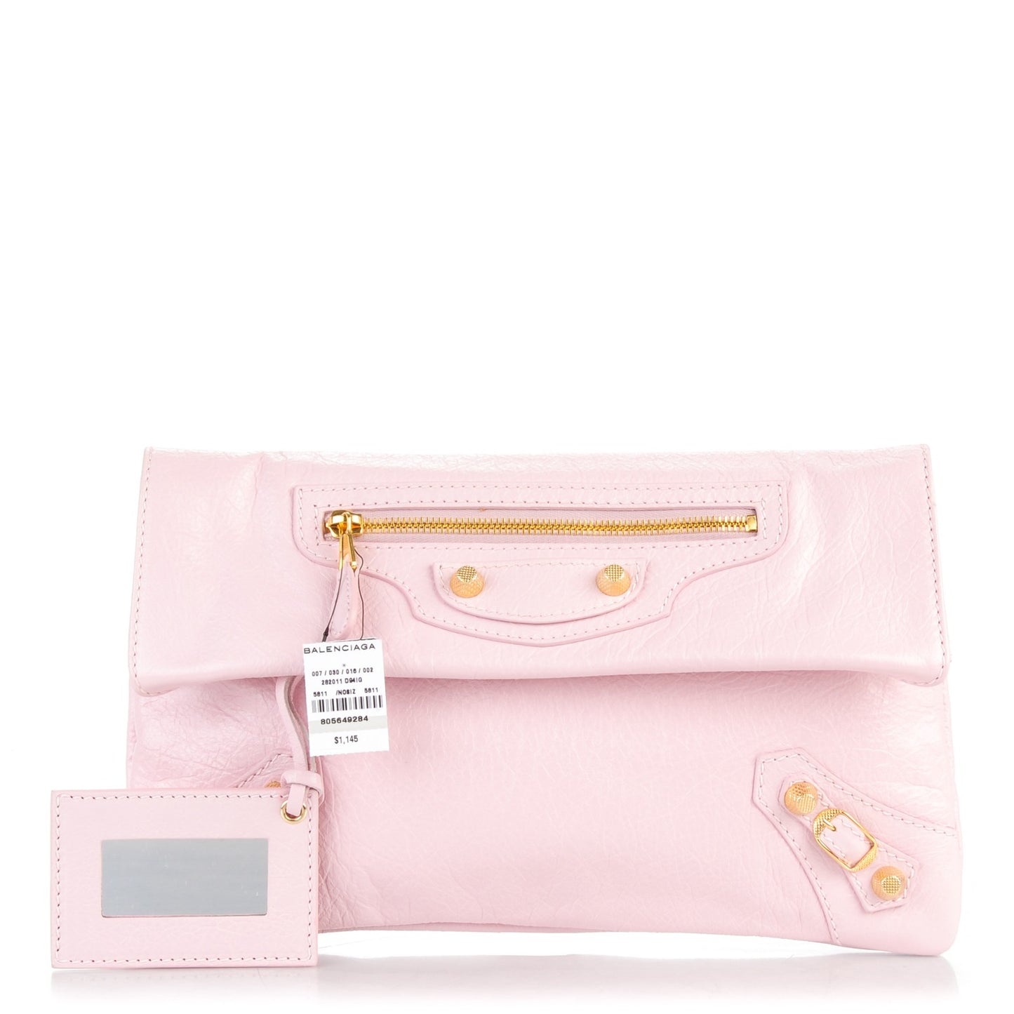 Agneau Giant 12 Gold Hardware Envelope Clutch Rose Poudre