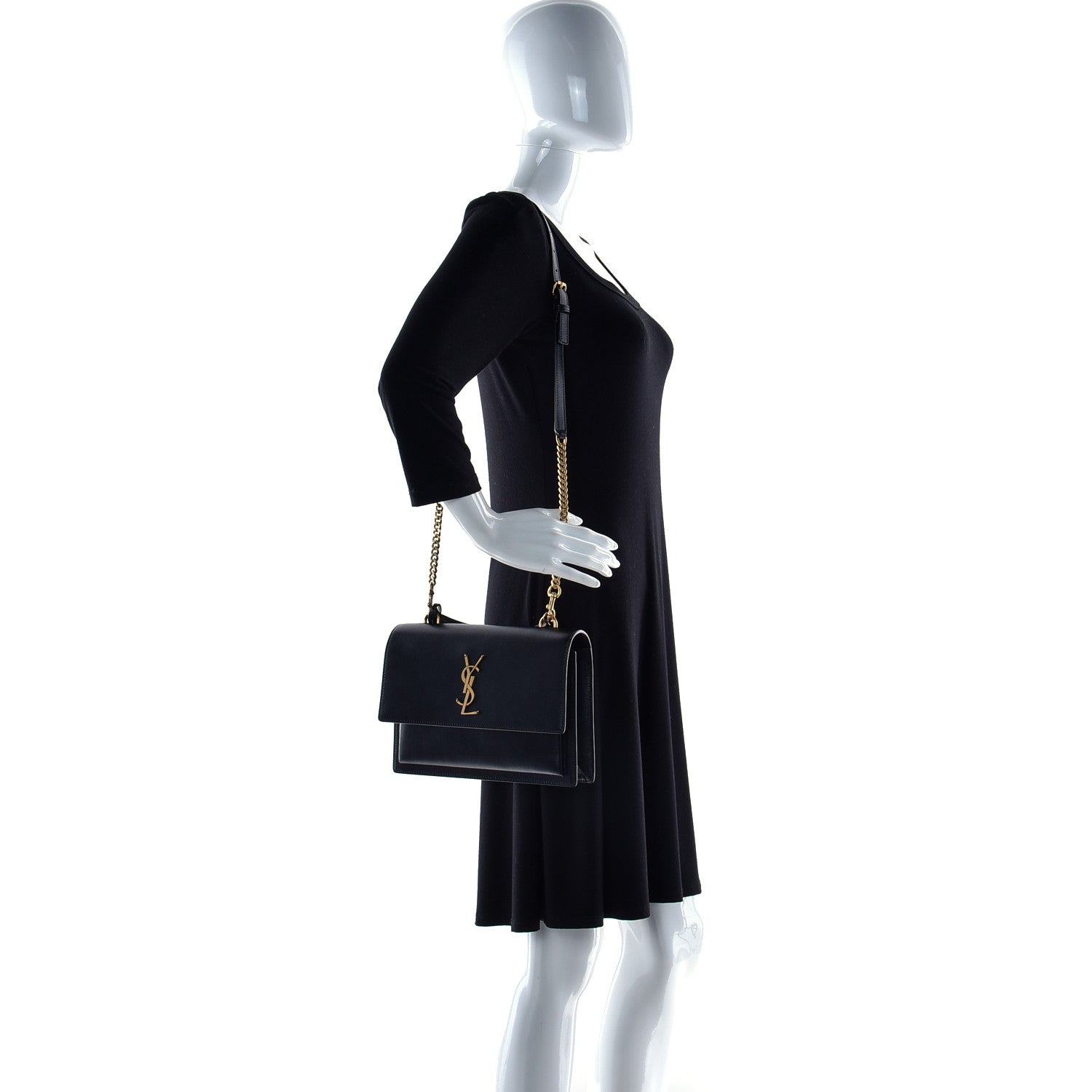 Saint Laurent Smooth Calfskin Medium Monogram Sunset Satchel Black 4 of 19