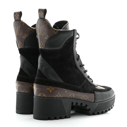 Louis Vuitton Suede Calfskin Monogram Laureate Platform Desert Boots 40 Black 3 of 9