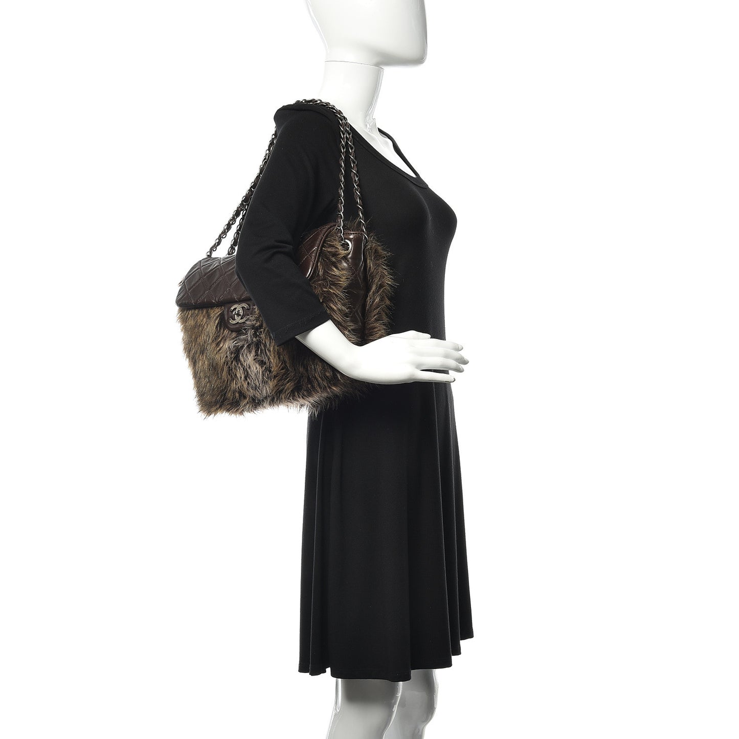 Lambskin Quilted Fantasy Fur Flap Brown