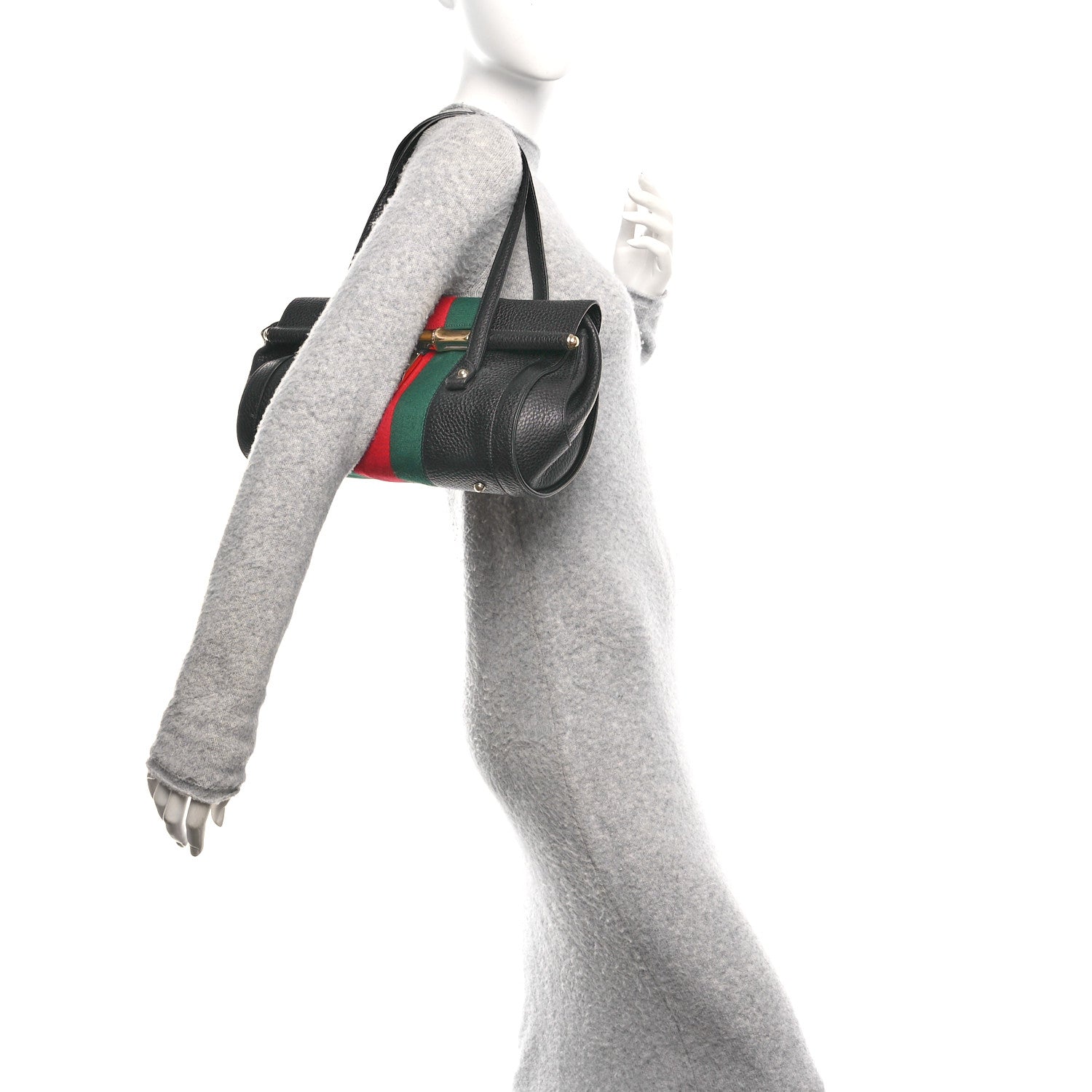 Gucci Calfskin Web Bamboo Bullet Satchel 2 of 10