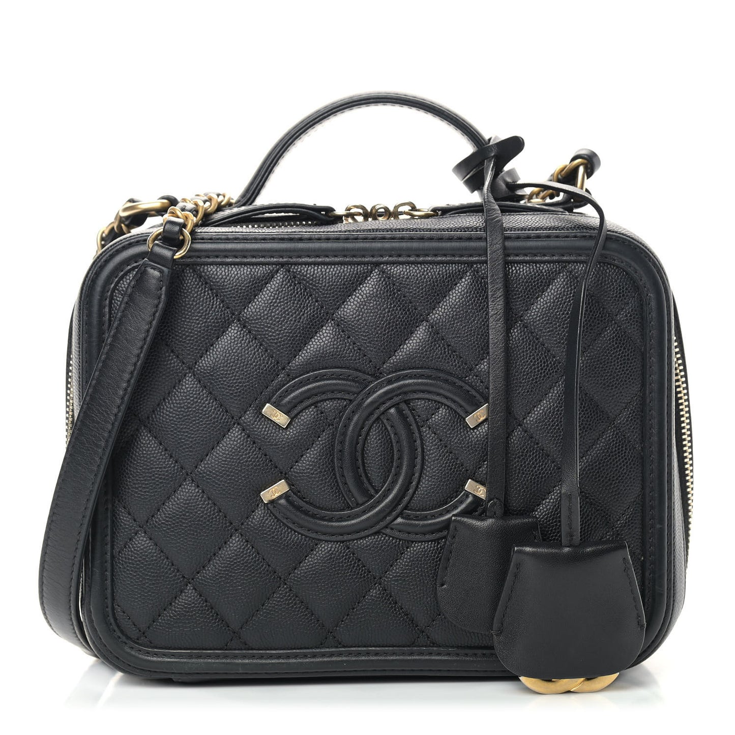 Caviar Quilted Medium CC Filigree Vanity Case Black