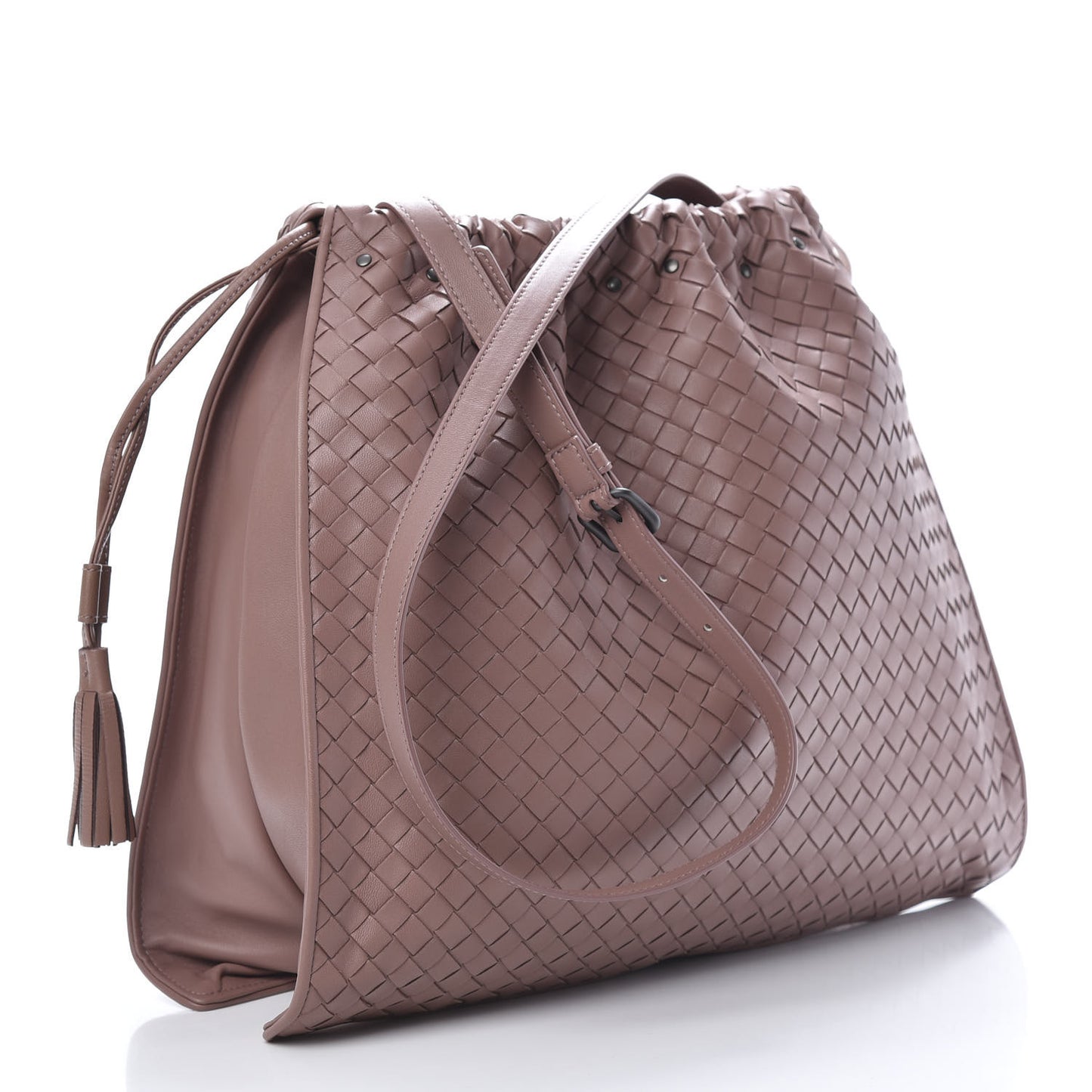 Nappa Intrecciato Medium Drawstring Tassel Tote Violet