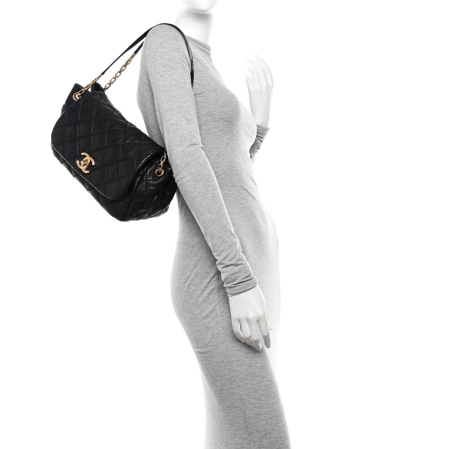 Calfskin Quilted Retro Chain Flap Black