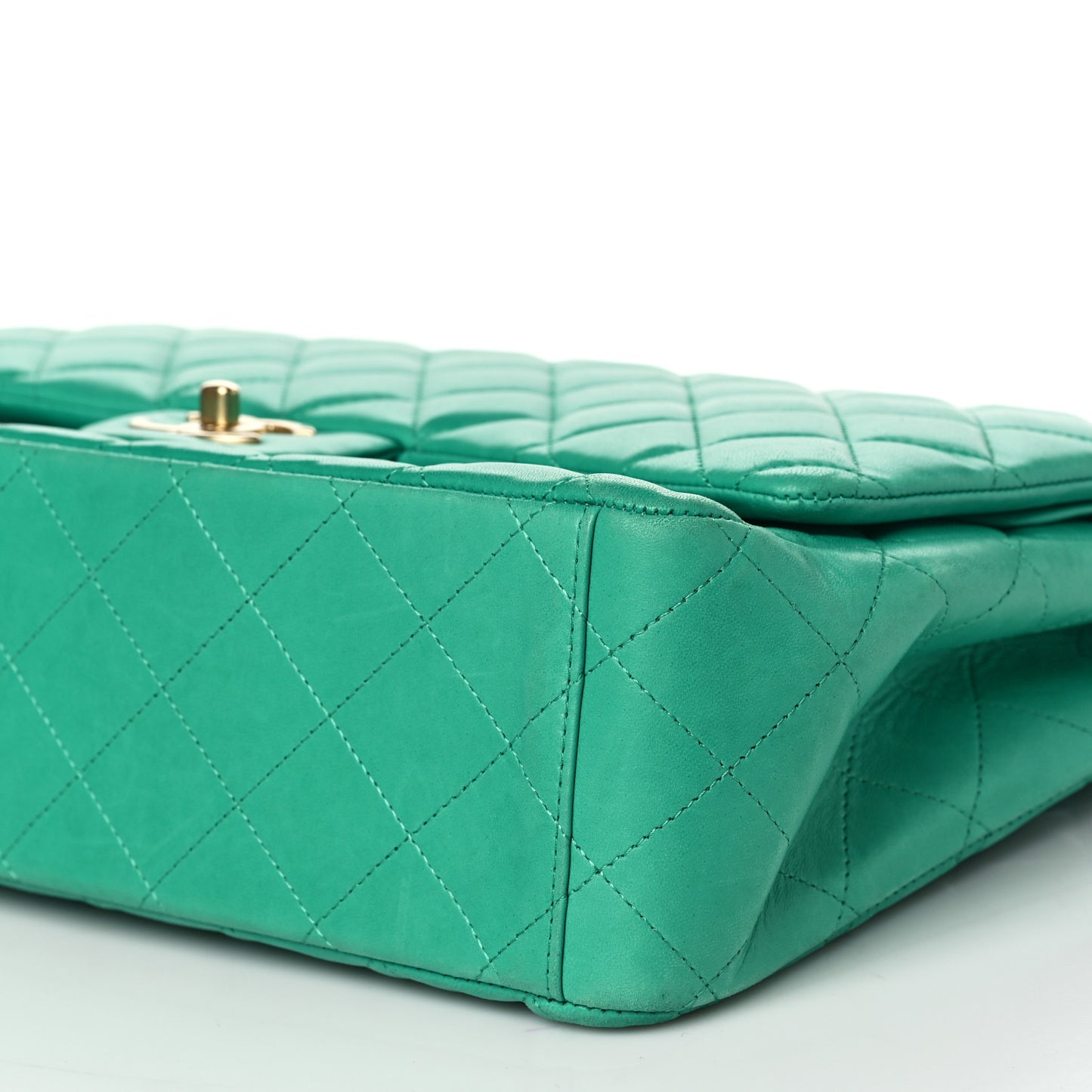 Lambskin Quilted Maxi Double Flap Green