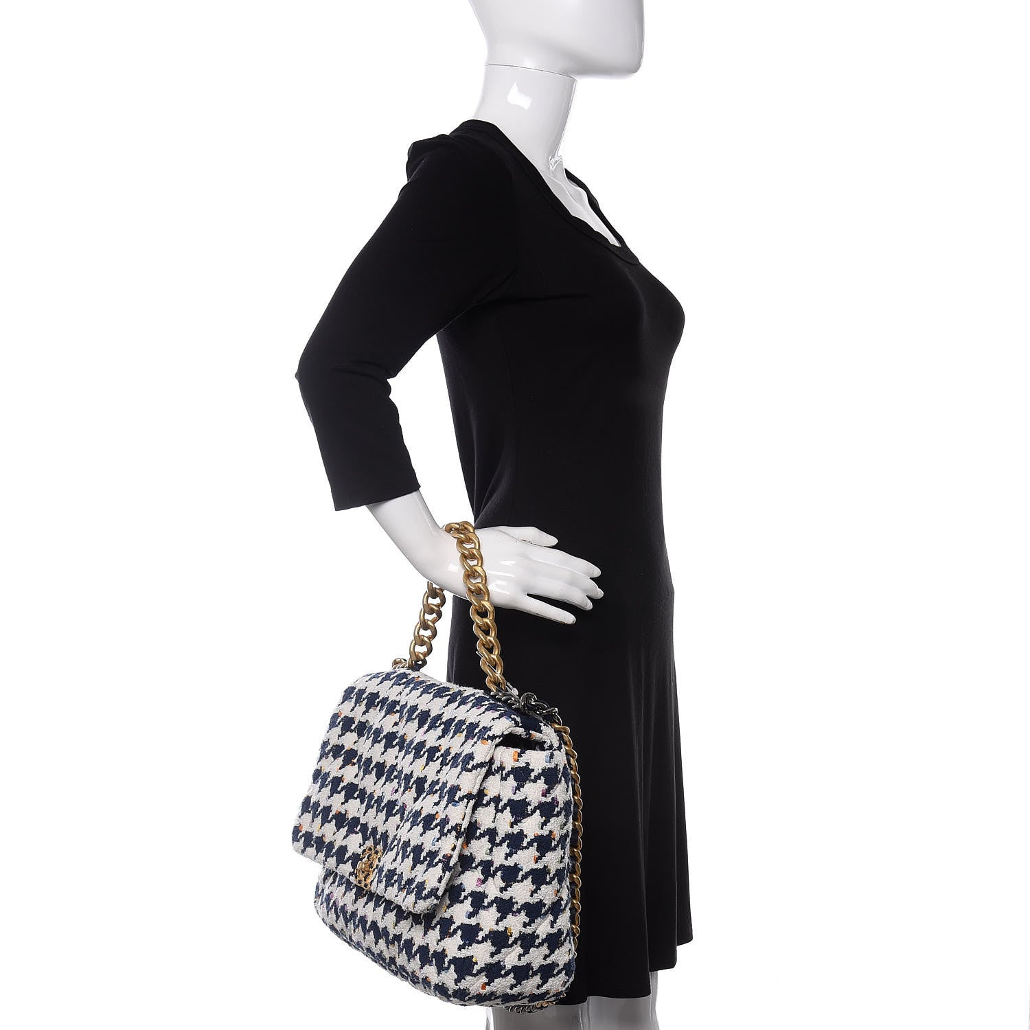 Chanel Tweed Quilted Maxi 19 Flap Ecru Navy Blue Multicolor 2 of 11