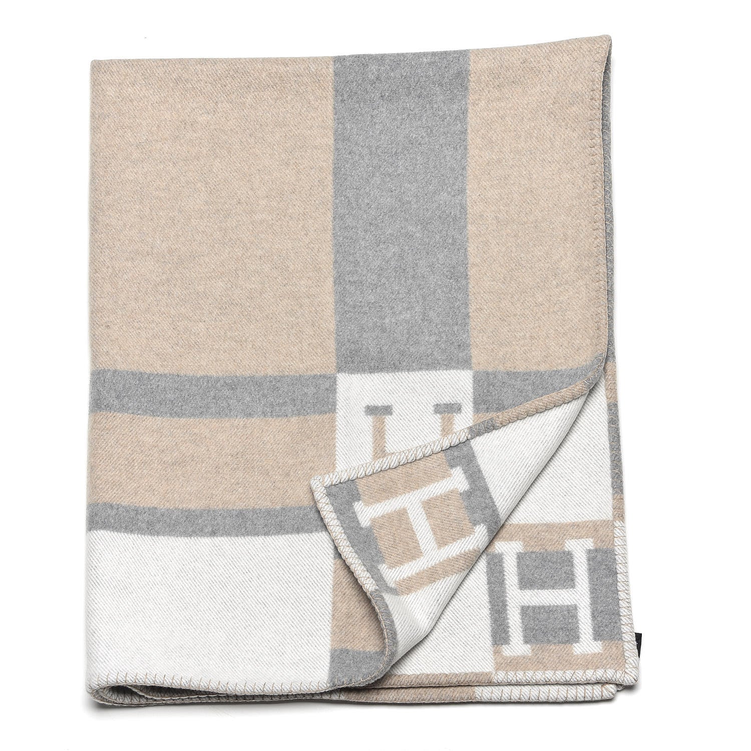 Hermes Wool Cashmere Avalon Bayadere Throw Blanket Natural 3 of 4