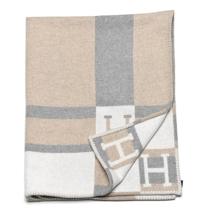 Hermes Wool Cashmere Avalon Bayadere Throw Blanket Natural 3 of 4