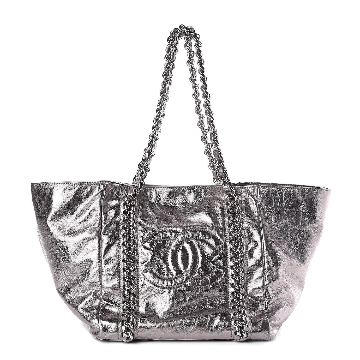 Chanel Metallic Cracked Calfskin Modern Chain Tote Dark Silver 1 of 10