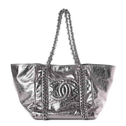 Chanel Metallic Cracked Calfskin Modern Chain Tote Dark Silver 1 of 10