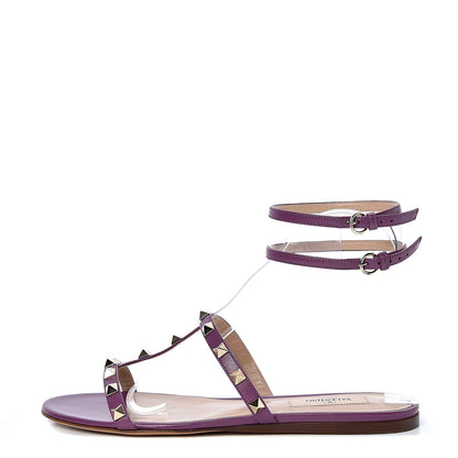 Valentino Garavani Nappa PVC Rockstud Gladiator Flat Sandals 37 Purple 1 of 10