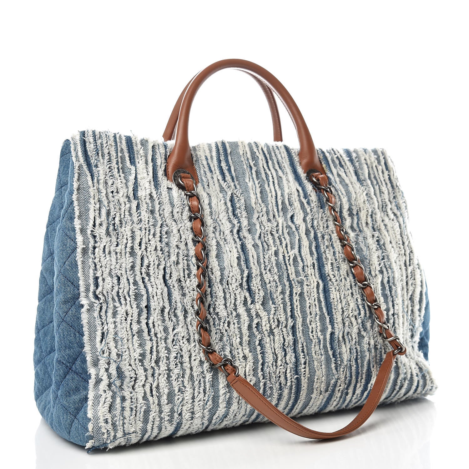Chanel Denim Fringe Large Shopping Tote Blue 3 of 9