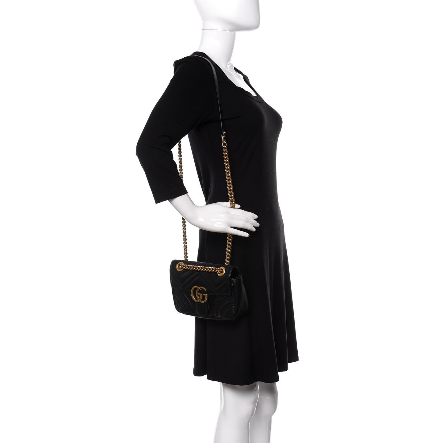 Calfskin Matelasse Mini GG Marmont Shoulder Bag Black