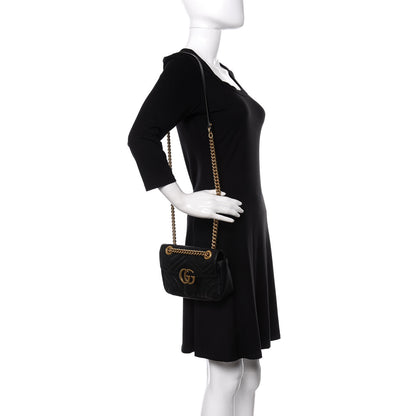 Gucci Calfskin Matelasse Mini GG Marmont Shoulder Bag Black 2 of 11