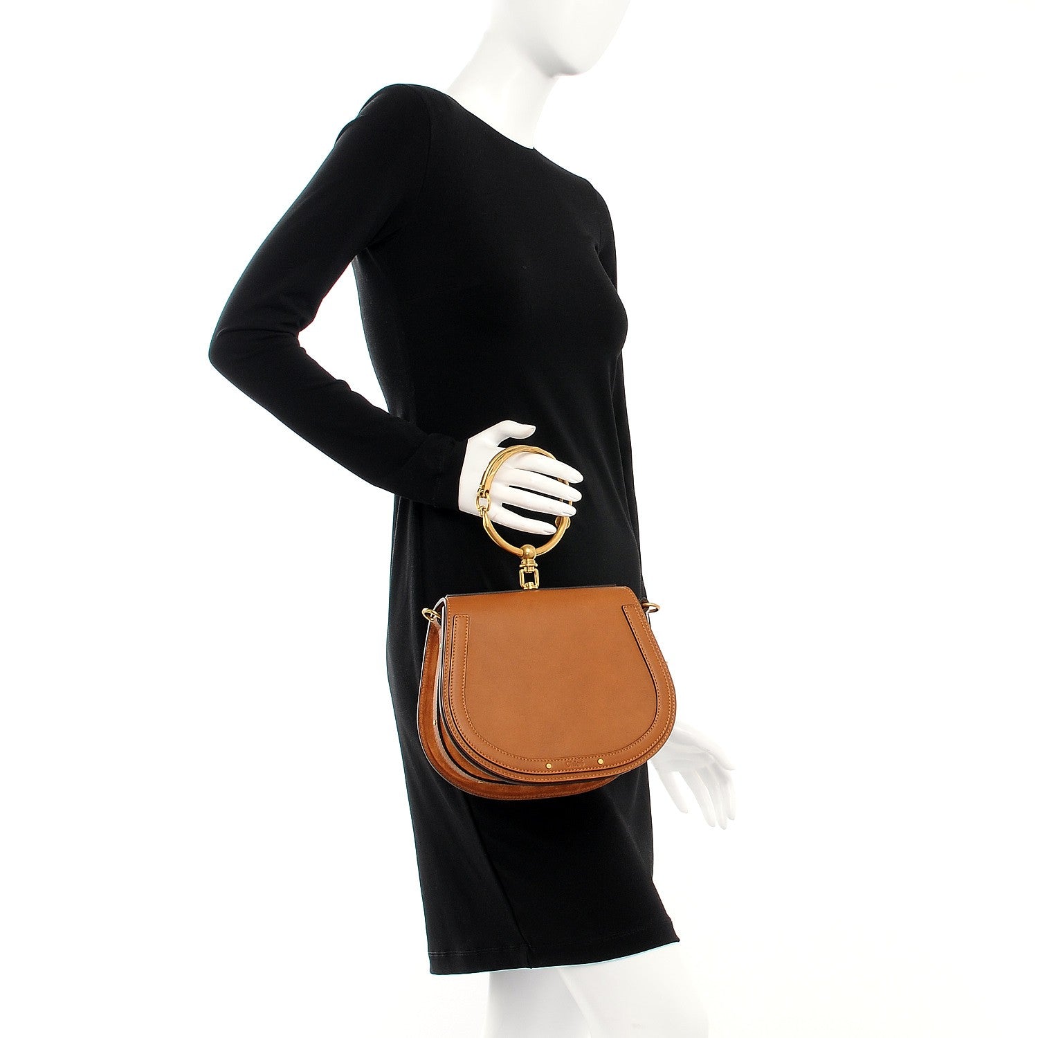 Chloe Calfskin Suede Medium Nile Bracelet Bag Caramel 3 of 9