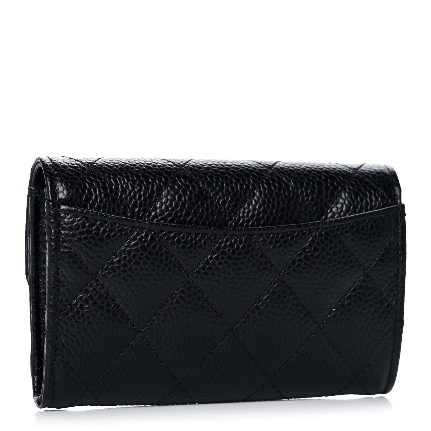 Caviar Quilted Flap Card Holder Wallet Black