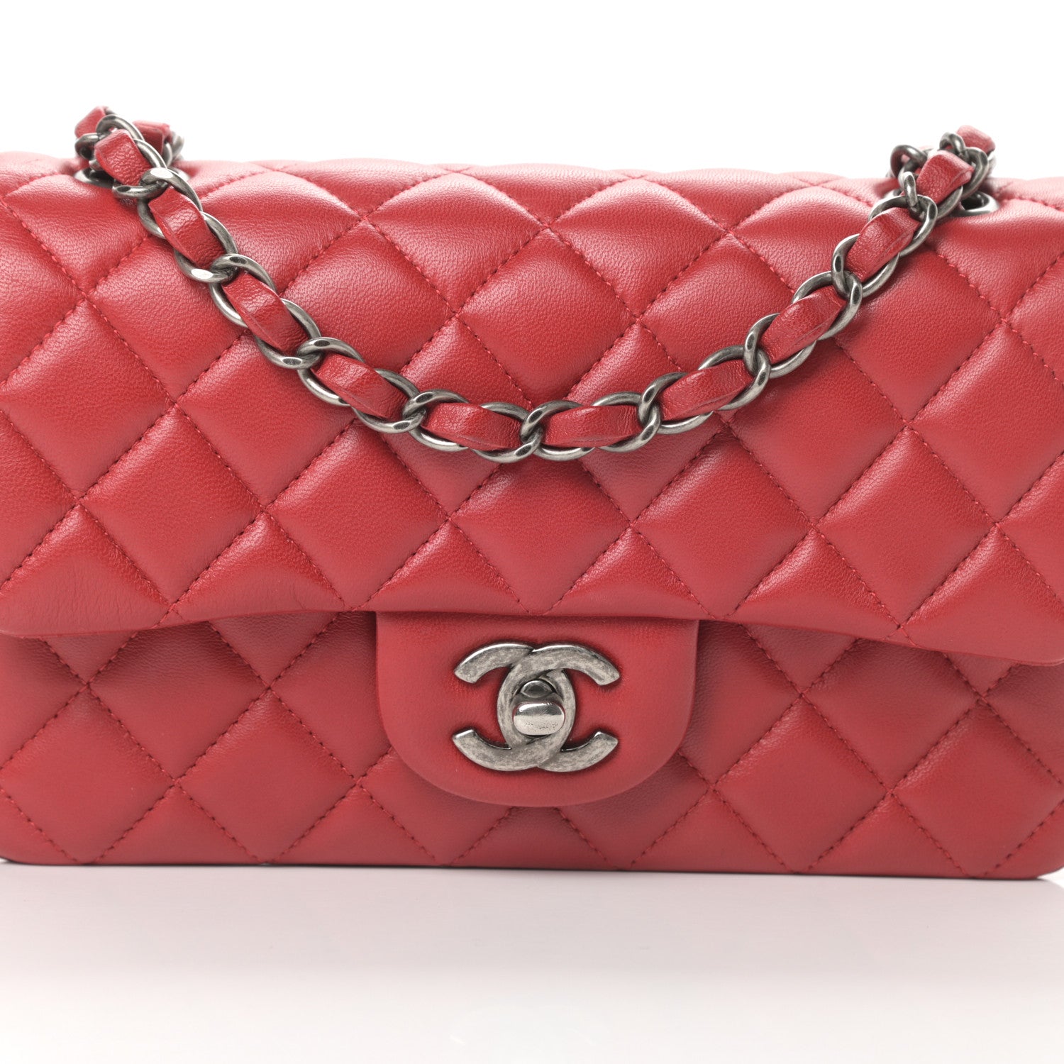 Chanel Lambskin Quilted Mini Rectangular Flap Red 8 of 14