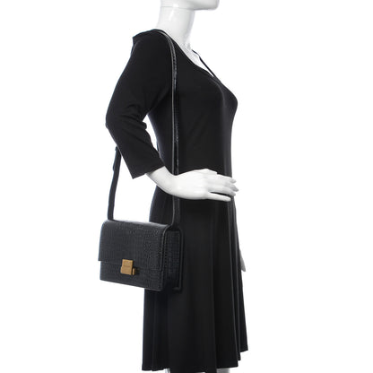 Saint Laurent Calfskin Crocodile Embossed Medium Bellechasse Satchel Black 2 of 9