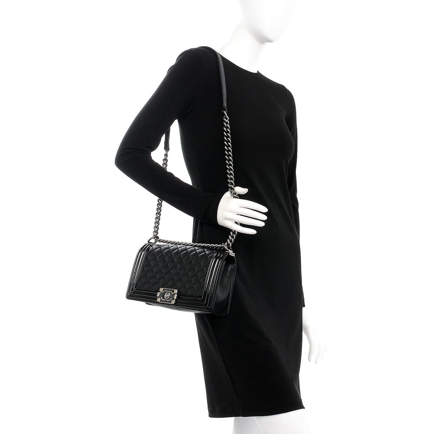Goatskin Quilted Patent Medium Duo Boy Flap Black